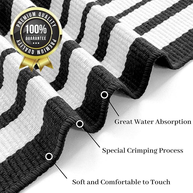 KOZYFLY Black and White Striped Outdoor Rug 5x7 Ft Area Rug Washable Indoor Outdoor Rug Cotton Outdoor Patio Rugs Farmhouse Rugs Living Room Carpet for Patio Dining Room Bedroom