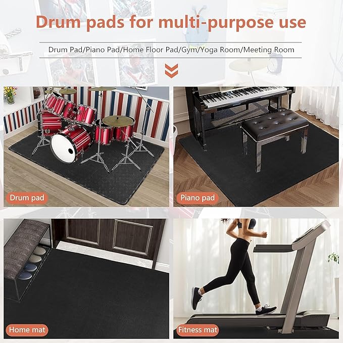 4.6Ft x 6Ft Drum Pad Drum Mat Drum Carpet, Tightly Woven Fabric with Non-Slip Grip Bottom, Black