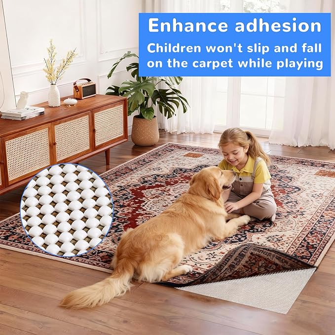 Non Slip Rug Pad Gripper 3x5 FT for Hardwood Floors, Eco-Friendly Anti Skid Mat Under Area Rugs, Keeps Rugs Safe and Flat, Odorless Cushioned Pad for Floor Protection, Easy to Trim Multi-Use Mat