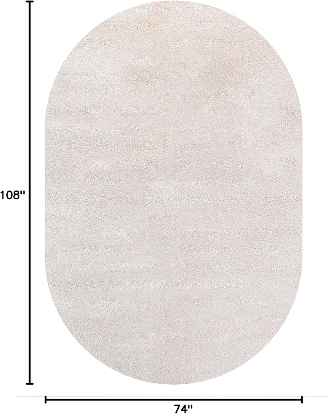 Eyely UES100D-6OV Supersoft Haze Solid Low-Pile Indoor Area Rug, Coastal, Bohemian, Minimalist, Classic, Casual for Bedroom,Kitchen,Living Room,Non Shedding,Easy-Washing, Ivory, 6 X 9 Oval