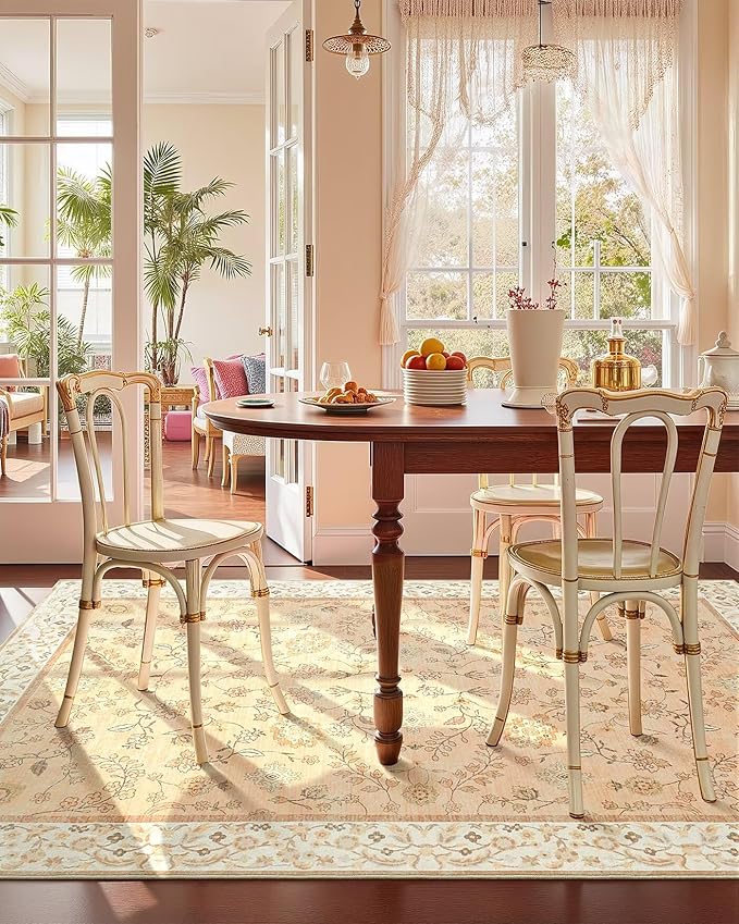 6x9 Area Rugs for Living Room, Boho Washable Bedroom Rug, Vintage Floral Non Slip Rugs, Soft Low Pile Carpet for Kitchen Dining Room Office Farmhouse, BCinnamon Orange