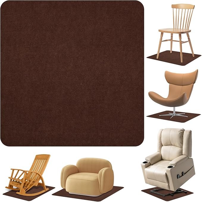 Recliner Pads for Hardwood Floors Non Skid, 35"x35" Furniture Floor Mats for Carpet, Anti Slide Office Chair Mat for Floor Protector, Chairs Recliner Rug Non Slip Recliner Grippers (1 Pack Coffee)