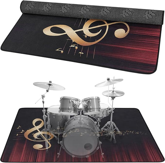 5.3Ft x 6.6Ft Drum Mat Drum Carpet Tightly Woven Fabric with Non-Slip Grip Bottom Drum Rug for Bedroom, Studio, Apartment, Soundproof, Roll of 35 Square Feet (Yellow Musical Note)