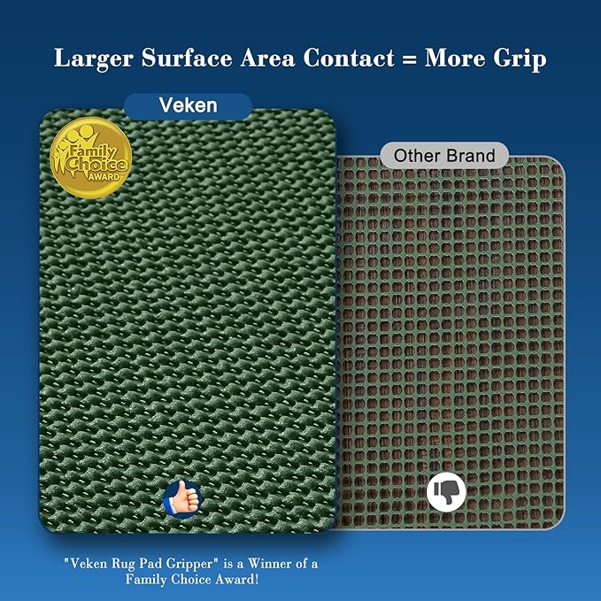 Veken 4x6 Ft Rug Pad Gripper for Hardwood Floors, Non Slip Dark Green Rug Pads for Area Bedroom Rugs, Thick Rug Grippers for Tile Floors, Under Carpet Anti Skid Mat, Keep Your Rugs Safe and in Place