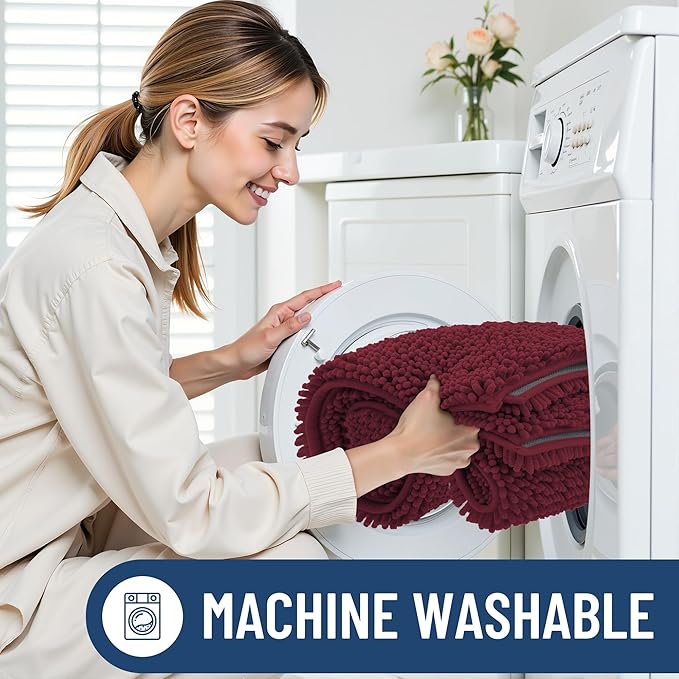 Smiry Luxury Chenille Toilet Rugs U-Shaped 24x20, Soft Absorbent Non-Slip Contour Bathroom Rugs for Toilet, Machine Washable Contoured Bath Mats, Burgundy