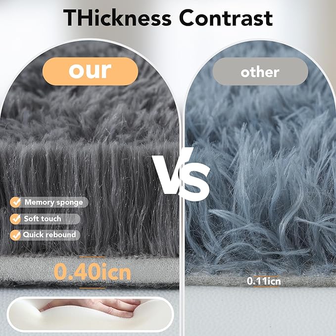 Fluffy Area Rug for Living Room 6x9: Grey Shag Rugs for Living Room- 6x9 Feet Fluffy Rugs for Bedroom- Shag Gray Rugs Soft Fuzzy Carpets for Bedroom, Nursery (Grey,6x9)