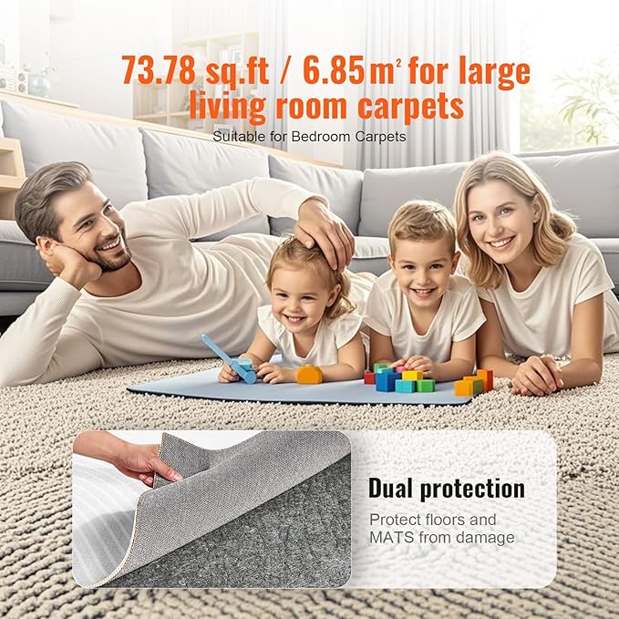 VEVOR 8' x 10' Rug Pad Gripper Without Slip-Resistance - 1/2" Thick Polyester Felt Padding Cushion for Area Carpet Runner Hardwood Floors Living Room - Grey