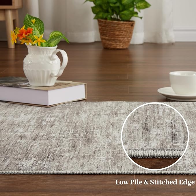 RUGSREAL Small Area Rug 2x3 Entryway Mat with Rubber Backing Stain Resistant Throw Carpet Modern Solid Color Bath Mat Contempowary Washable Rug for Living Room Bedroom Dining Room Kitchen, Taupe 2x3