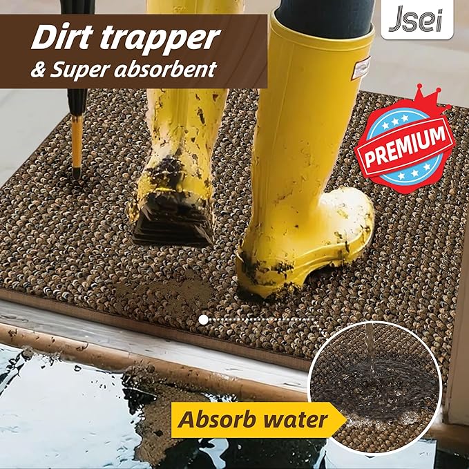 JSEI Dirt Trapper Door Mat 32"x48" Non-Slip Washable Entrance Mat, Dog Doormats, Absorbent & Fade-Resistant Floor Mats, Low Profile Welcome Mats for Entryway, Front Door, and Inside Entrance, Brwon