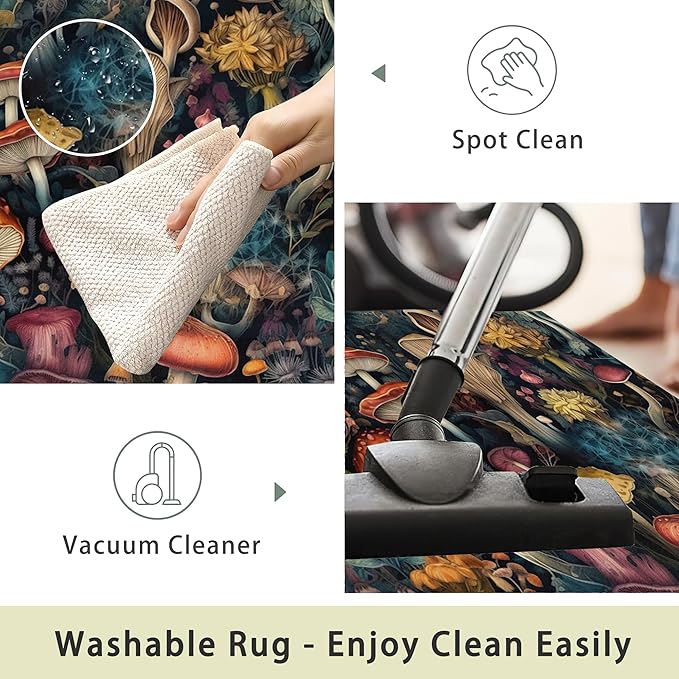 Area Rugs 5x7 Washable Rug Vintage Mushrooms Living Room Rug Soft Anti-Skid Thin Carpet Indoor Floor Non-Shedding Carpets for Bedroom Dining Room Farmhouse Nursery Home Office