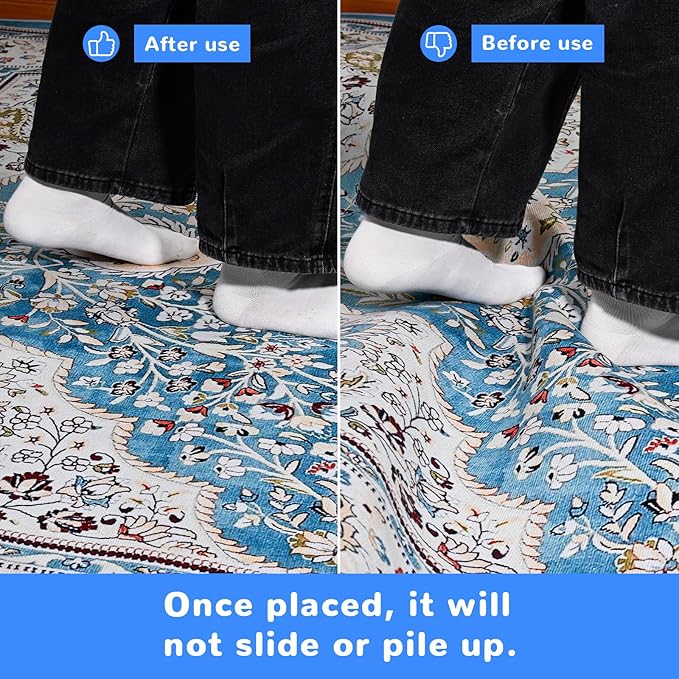 Non Slip Rug Pad Gripper 3x5 FT for Hardwood Floors, Eco-Friendly Anti Skid Mat Under Area Rugs, Keeps Rugs Safe and Flat, Odorless Cushioned Pad for Floor Protection, Easy to Trim Multi-Use Mat