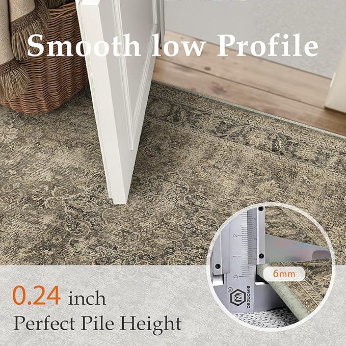 2x7 Washable Brown Runner Rug Vintage Hallway Kitchen Carpet Non-Slip Soft Low Pile Distressed Throw Rug for Bedroom Bathroom Laundry Living Room