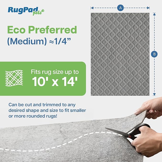 Waterproof Rug Pad, 10'x14 ft (1/4" Medium) - Non-Slip Cushioned Pad for Area Floors -Washable, Pet-Friendly, Protects Floors from Spills and Accidents, Safe for All Surfaces