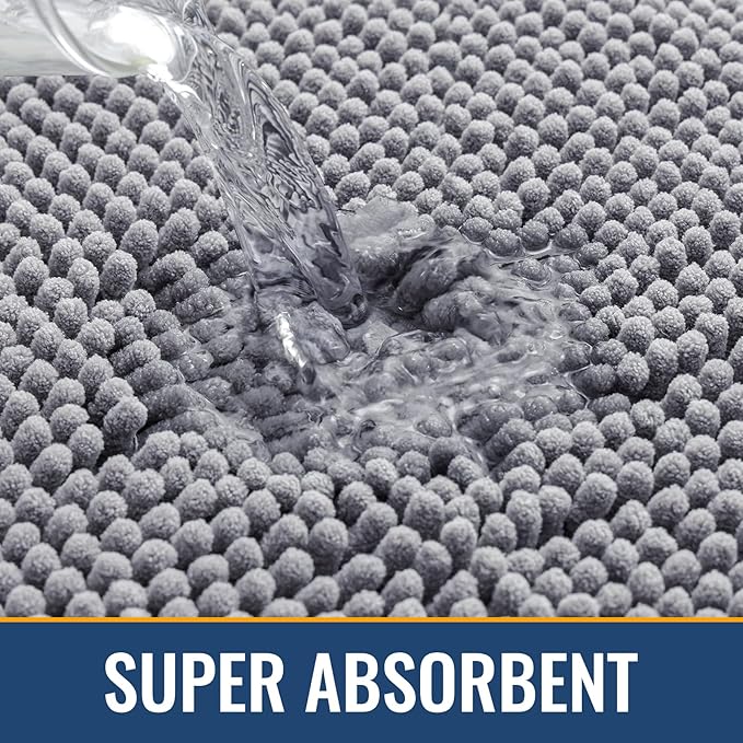 Arotive Bathroom Rugs 47x32, Extra Soft Absorbent Shaggy Chenille Bath Rugs, Machine Washable Rubber Backing Non-Slip Bath Mats for Bathroom Floor Tub and Shower, Home Decor Accessories, Grey