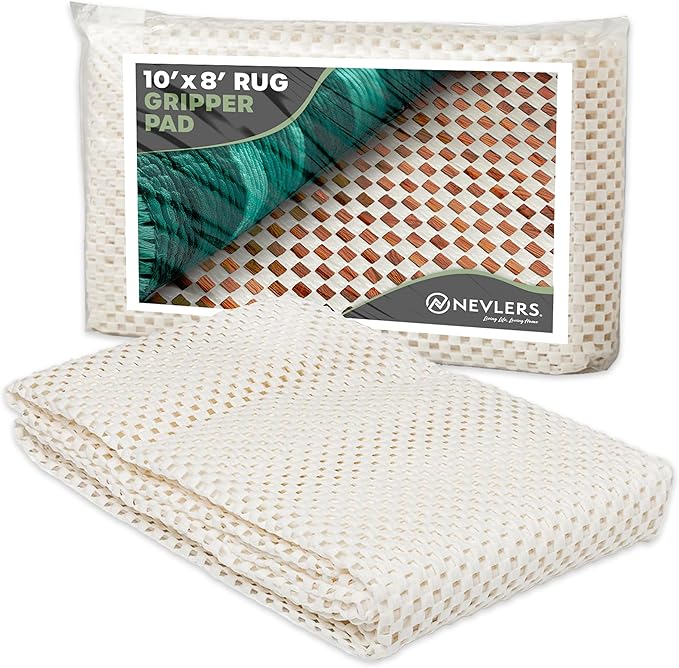 Nevlers 8'x10' White Anti Skid Rug Gripper for Hardwood Floors & Other Surfaces | PVC Foam Non Slip Rug Pads | Open Weave Rug Pad Non Slip Design | Customizable Anti Slip Rug Grips | Carpet Gripper
