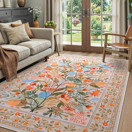 Anidaroel Colorful Botanical Area Rugs 5x7, Machine Washable Rugs for Living Room Non Slip Soft Rug for Bedroom Aesthetic, Nursery Dorm Rug for Kids Room Indoor Floor Carpet for Dining Room