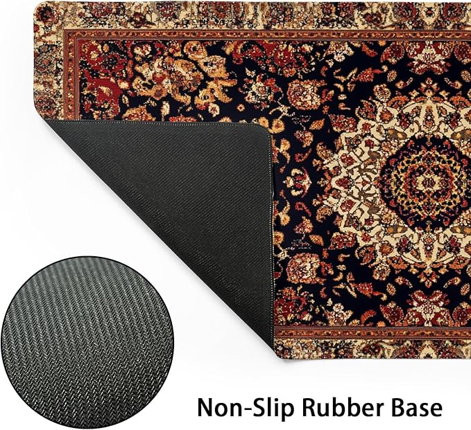 Vintage Rug Gaming Mouse Pad XXL Dark Brown Retro Carpet Aesthetic Extended Large Mat Mousepad Desk Pad Non-Slip Rubber Base Stitched Edge Flower Keyboard Pad Playmat for Computer,35.4×15.7 Inch