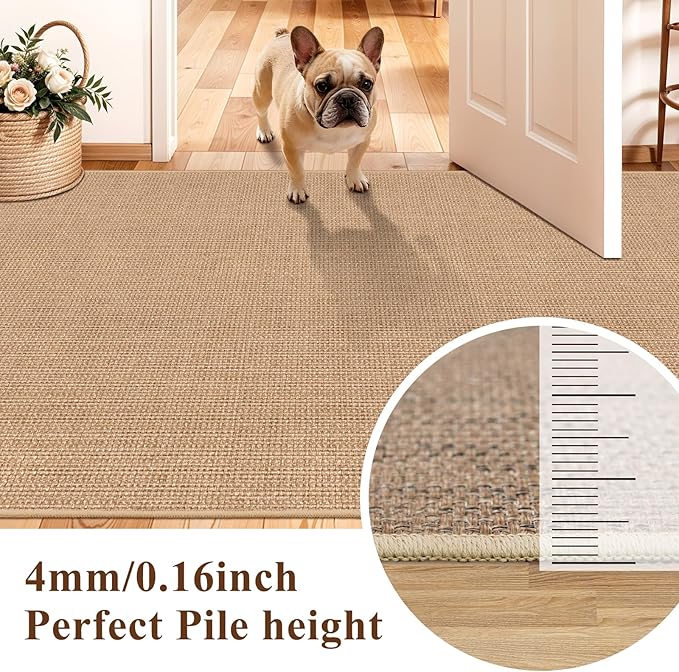 Easy Jute 2x5 Runner Rug: Non Slip Solid Color Low Pile Indoor Doormat - Machine Washable Entryway Kitchen Bathroom - Carpet for Dorms Small Spaces Ideal for Young Families First Home (Beige,2x5)