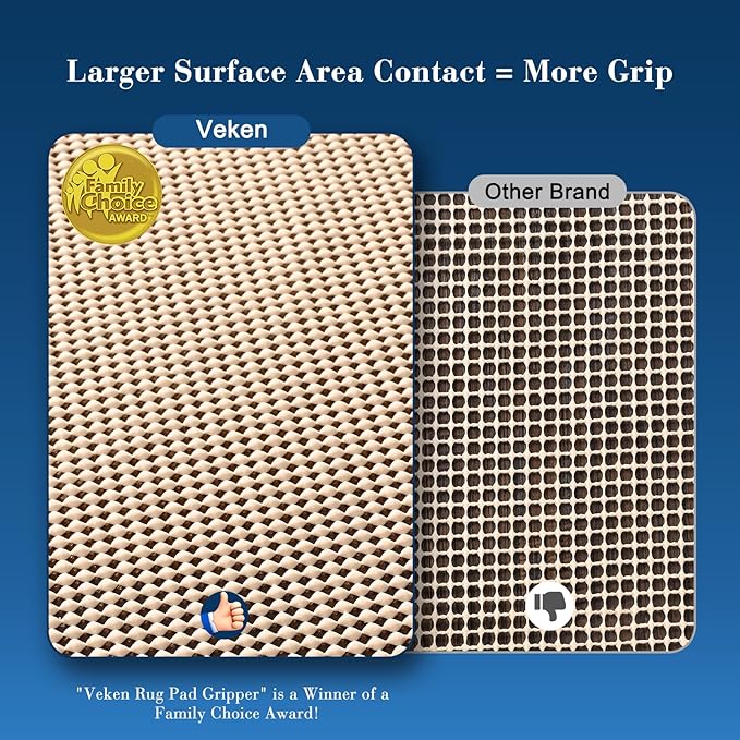Veken 5x7 Ft Rug Pad Gripper for Hardwood Floors, Non Slip Khaki Rug Pads for Area Rugs, Thick Rug Grippers for Tile Floors, Under Carpet Anti Skid Mat, Keep Your Rugs Safe and in Place