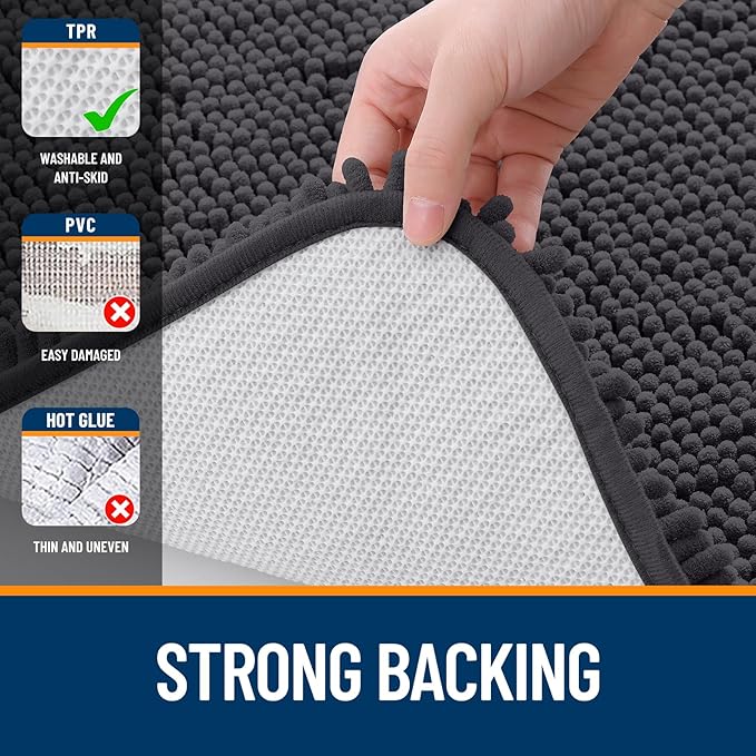OLANLY Bathroom Rugs Sets 2 Piece, Soft Absorbent Chenille Bath Mats Area Rug Set, Non-Slip, Quick Dry, Machine Washable Bath Mats for Bathroom, Home Decor Accessories (47"x20"+24"x16", Dark Grey)