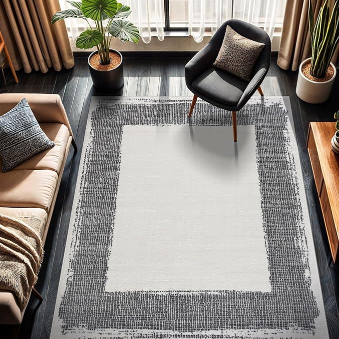 CAMILSON Modern Area Rug 8x10 Cream Rugs Solid Color Bordered Design for Living Room Bedroom Easy-Cleaning Non-Shedding Indoor Carpet Alfombras para Salas Modernas (8 x 10 Cream)