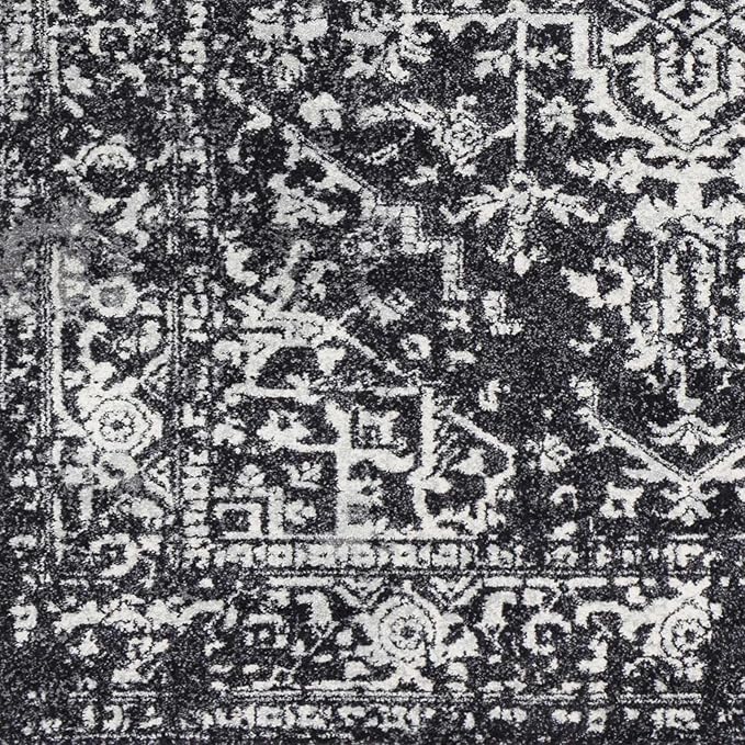 Hauteloom Eon Medallion Living Room Large Area Rug - Moroccan Bohemian Farmhouse - Traditional Vintage - Black, White, Ivory - 9' x 12'6"