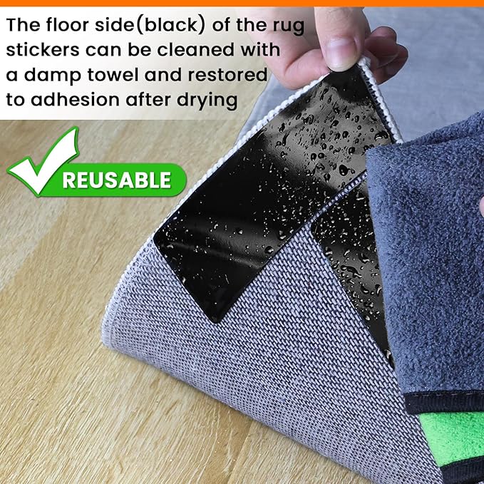 Rug Non Slip Grippers, 2 x 5 Inch Reusable Carpet Grippers Rug Tape Pads for Hardwood Floors and Tiles, Removable and No Residue on Floor (4)