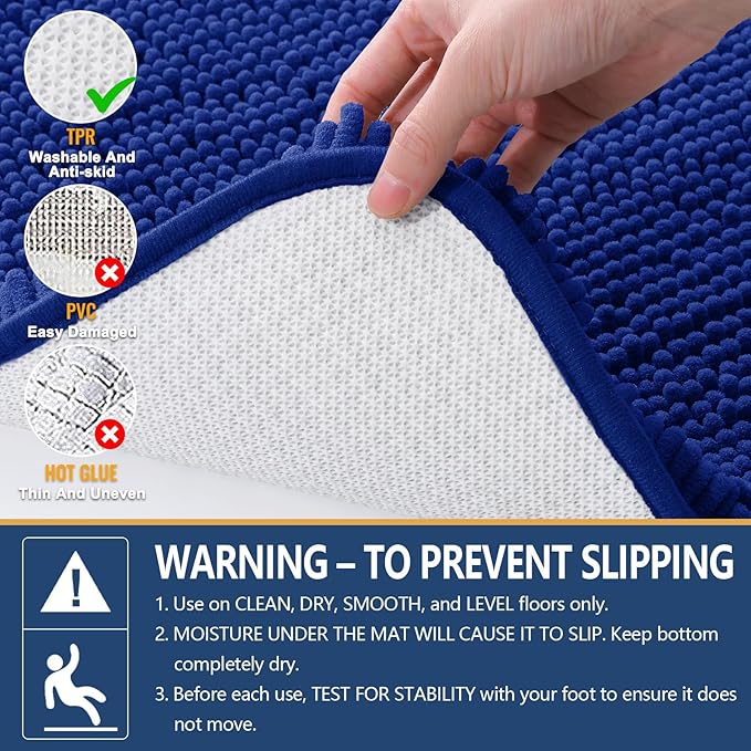 Arotive Bathroom Rugs 24x16, Extra Soft Absorbent Shaggy Chenille Bath Rugs, Machine Washable Rubber Backing Non-Slip Bath Mats for Bathroom Floor Tub and Shower, Home Decor Accessories, Royal Blue