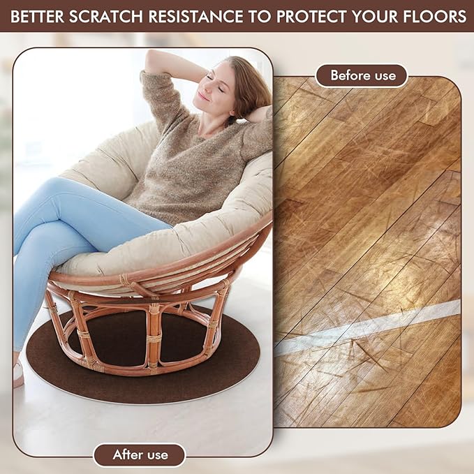 Round Recliner Pads for Hardwood Floors, Non Slip Recliner Grippers, Furniture Pads Floor Mats for Carpet, Anti Slide Office Chair Mat for Floor Protector, 30"x30" (2 Pack Brown)