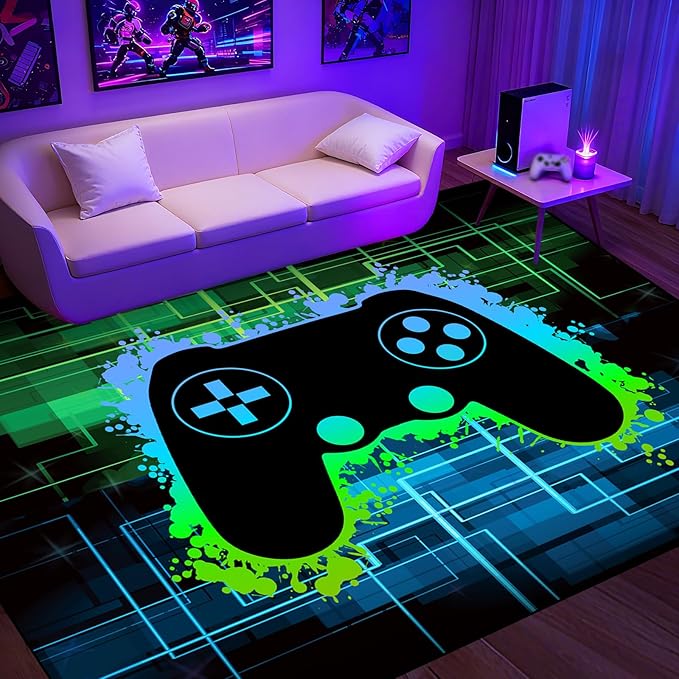 Gamer Rug for Boys Room - Video Game Rugs for Kids Bedroom Gaming Rugs for Gaming Room Gamer Decor for Boys Room Game Carpet for Playrooms,4'5''×6'