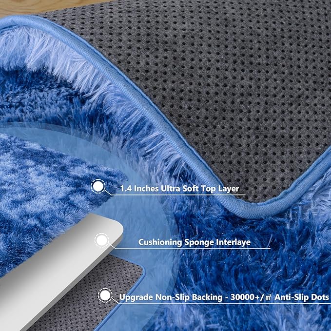 9x12 Large Area Rugs for Living Room, Tie-Dyed Blue Fluffy Shag Rug for Bedroom and Nursery, Soft and Comfy, Big Carpet for Kids, Girls, Boys Room Dorm Home Decor Aesthetic, Upgrade Non Slip