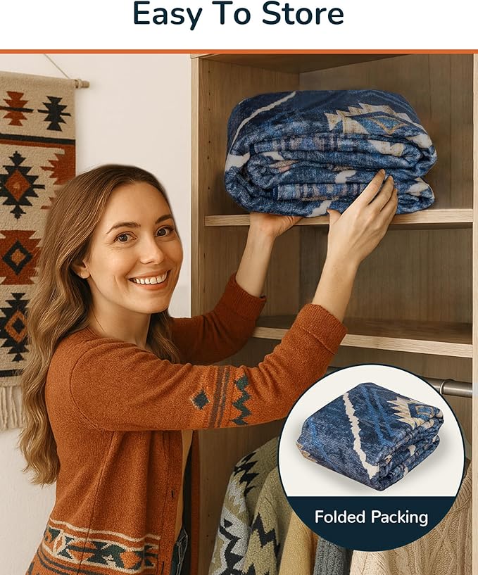 Area Rug 5x7 Rug Machine Washable Non-Slip Low Pile Print Pattern Western Rug for Living Room Bedroom Entryway Tribal Series -Darkblue