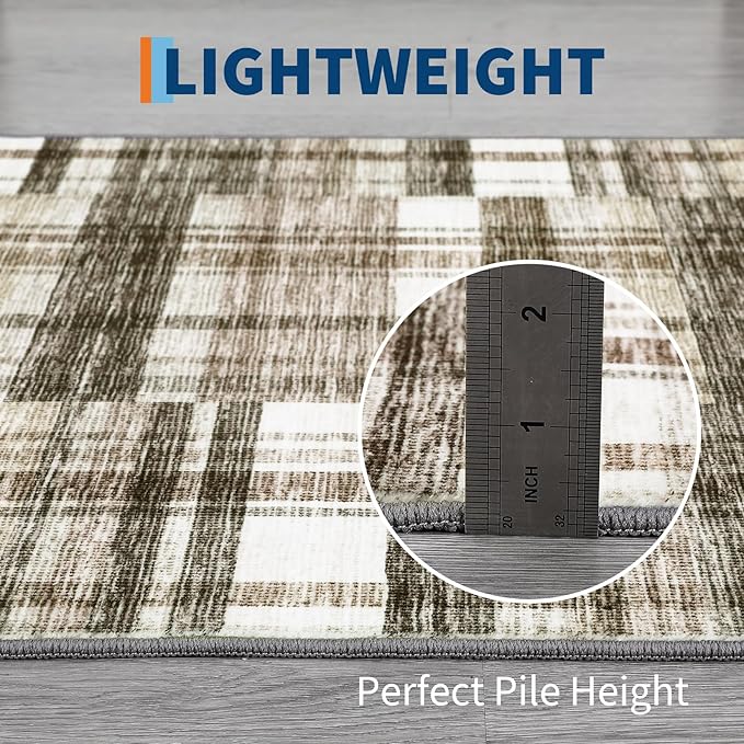 Washable Rug 9x12 Area Rug for Living Room Farmhouse Rugs for Bedroom Large Area Rug Modern Non Slip Carpet Stain Resistant Throw Rugs for Dining Room Office Classroom, Beige