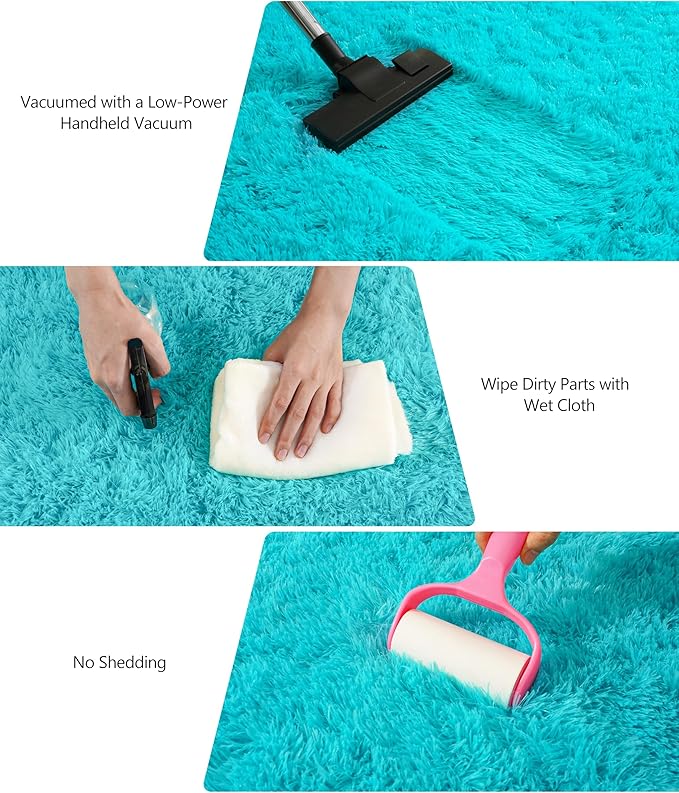 Teal Blue Shag Rug for Bedroom, 4x5.9 Feet Fluffy Area Rugs for Living Room and Nursery, Soft and Comfy, Fuzzy Carpet for Girls Boys Kids Room Dorm Home Decor Aesthetic, Upgrade Non Slip
