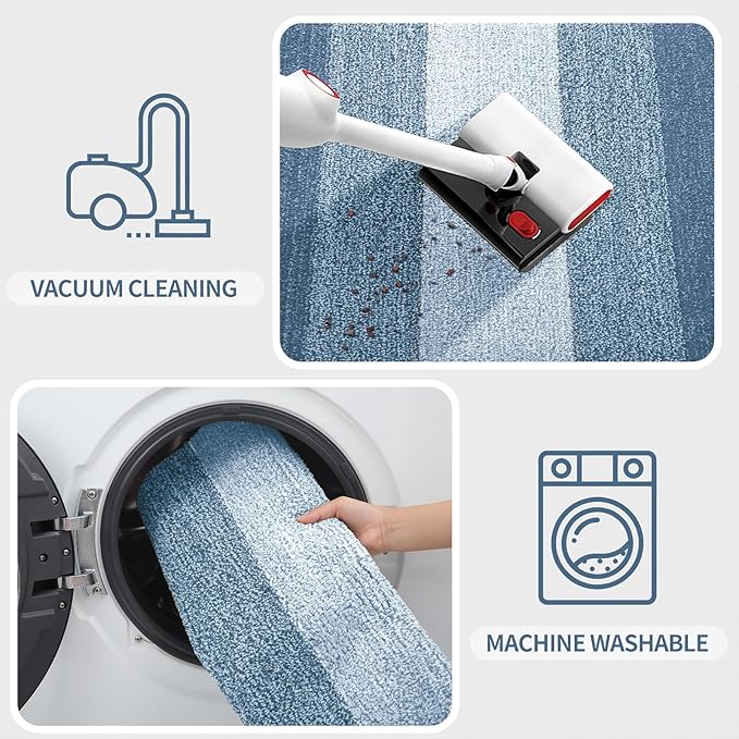 Kitinjoy Indoor Outdoor Door Mat, 47x20 Non-Slip Absorbent Dirt Trapper, Low-Profile Washable Inside Entrance Front Floor Mat, Sturdy Soft Entry Doormats for Entryway, Light Blue