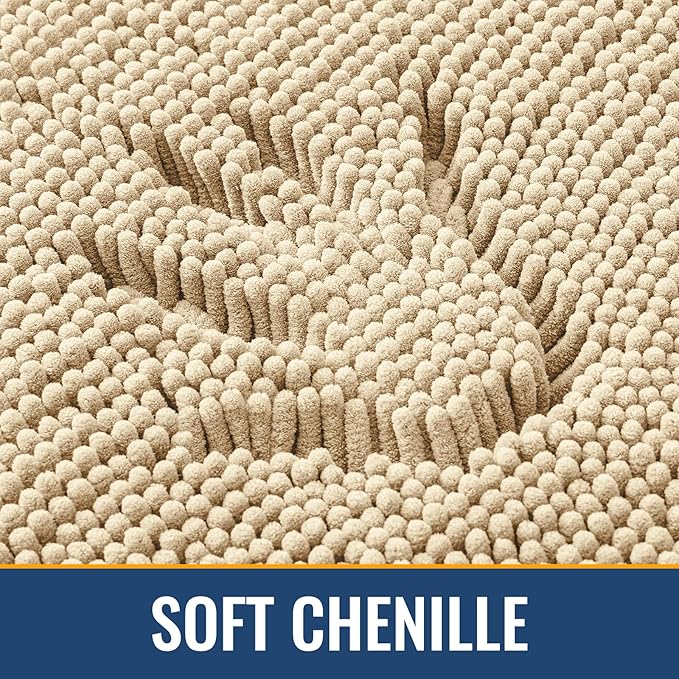 Arotive Bathroom Rugs 70x24, Extra Soft Absorbent Shaggy Chenille Bath Rugs, Machine Washable Rubber Backing Non-Slip Bath Mats for Bathroom Floor Tub and Shower, Home Decor Accessories, Beige