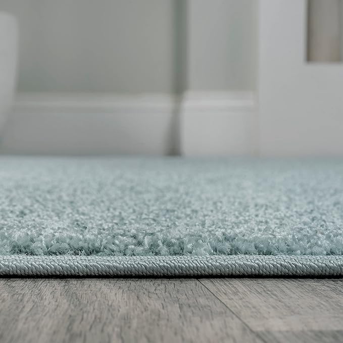 Eyely UES100S-214 Supersoft Haze Solid Low-Pile Indoor Runner Rug, Coastal, Bohemian, Minimalist, Classic, Casual for Bedroom,Kitchen,Living Room,Non Shedding,Easy-Washing, Blue, 2 X 14