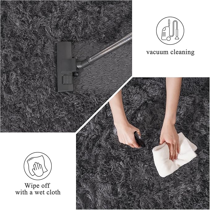 Shag Rugs 4x6 for Bedroom Living Room Dorm, Fluffy Shaggy Plush Area Rug Non-Slip Washable Floor Carpet for Bedside Playroom Nursery Girls Boys Room, Anthracite Gray
