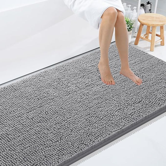 Smiry Luxury Chenille Bathroom Rugs 59x35, Extra Soft and Absorbent Shaggy Bath Mat, Machine Washable, Non-Slip Plush Carpet Runner for Tub, Shower, and Floor, Home Decor Accessories, Grey
