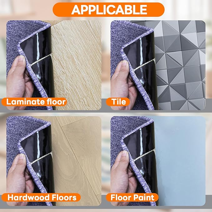 Rug Non Slip Grippers, 2 x 5 Inch Reusable Carpet Grippers Rug Tape Pads for Hardwood Floors and Tiles, Removable and No Residue on Floor (12)