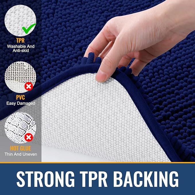 Arotive Bathroom Toilet Rugs U Shaped 24x24, Extra Soft Absorbent Shaggy Chenille Contour Bath Rugs for Toilet, Machine Washable Non-Slip Contoured Bath Mats, Navy
