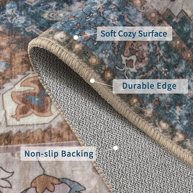 Ciicool 5x7 Area Rugs, Washable Area Rug Boho Rugs for Living Room Non-Slip Indoor Rugs Large Low-Pile Mat Floor Carpet Vintage Rug for Bedroom Office Dinning Foyer Decor