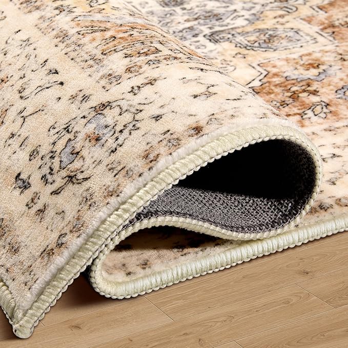 Ciicool 5x7 Area Rugs, Washable Area Rug Boho Rugs for Living Room Non-Slip Indoor Rugs Large Low-Pile Mat Floor Carpet Vintage Rug for Bedroom Office Dinning Foyer Decor