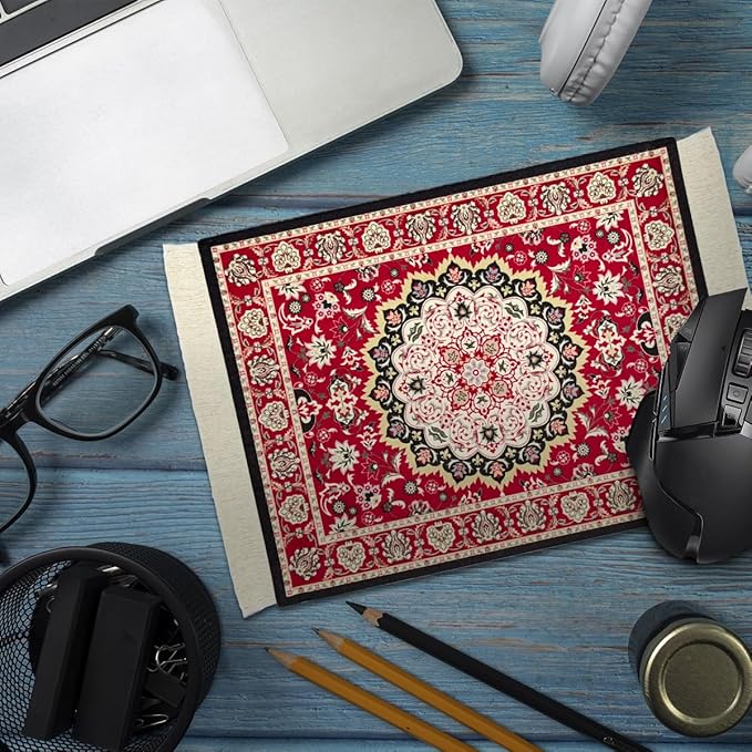 Persian Carpet Style Mouse Pad Oriental Vintage Bohemian Rug Desk Pad Miniature Mouse Mat Coaster Table Décor for Office Home