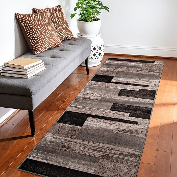 2x6 Washable Runner Rug for Hallway&Kitchen,Non-Slip Long Carpet with Vintage Checkered Design,Ultra-Thin Low Pile,Stain Resistant Easy Clean Floor Mat for High Traffic Areas(2x6,Chocolate)