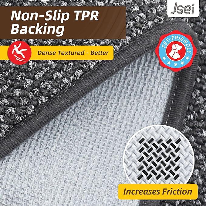 JSEI Dirt Trapper Door Mat 32"x48" Non-Slip Washable Entrance Mat, Dog Doormats, Absorbent & Fade-Resistant Floor Mats, Low Profile Welcome Mats for Entryway, Front Door, and Inside Entrance, Charcoal