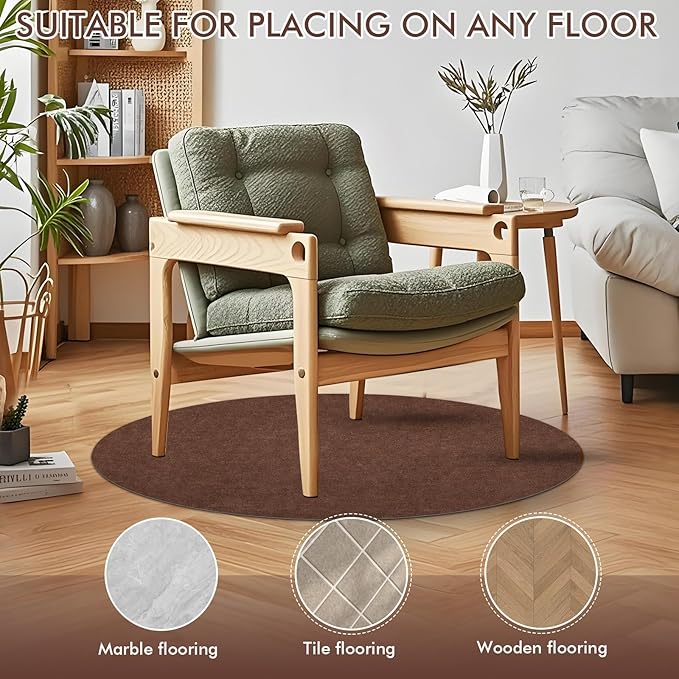 Round Recliner Pads for Hardwood Floors, Non Slip Recliner Grippers, Furniture Pads Floor Mats for Carpet, Anti Slide Office Chair Mat for Floor Protector, 30"x30" (2 Pack Brown)
