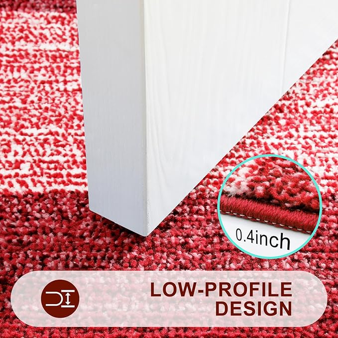 Kitinjoy Indoor Outdoor Door Mat, 59x20 Non-Slip Absorbent Dirt Trapper, Low-Profile Washable Inside Entrance Front Floor Mat, Sturdy Soft Entry Doormats for Entryway, Burgundy