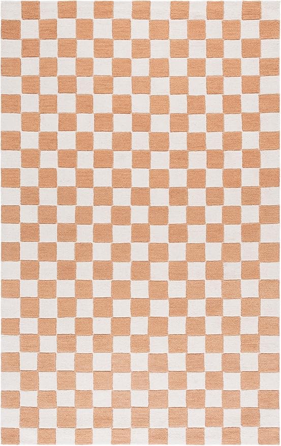 SAFAVIEH Ebony Collection Area Rug - 6' x 9', Rust & Ivory, Handmade Wool, Checkered Pattern, Ideal for Living Room, Bedroom, Home Office, Dining Space (EBN175P-6)