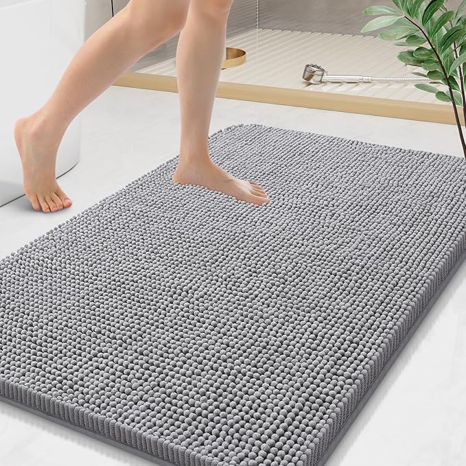 Arotive Bathroom Rugs 44x24, Extra Soft Absorbent Shaggy Chenille Bath Rugs, Machine Washable Rubber Backing Non-Slip Bath Mats for Bathroom Floor Tub and Shower, Home Decor Accessories, Grey